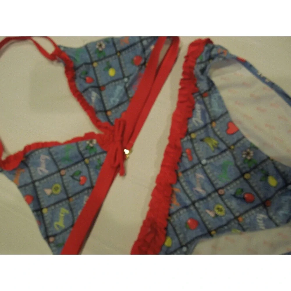 Juicy Couture Girls Printed Bikini Set Swimsuit PATCHWORK‎ DENIM Size 14 NWT